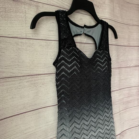 Emerald Sundae Black Gray Chevron Lace Formal Dress Ombre Bodycon Keyhole Size S - Picture 15 of 16